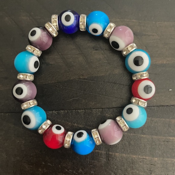 Evil Eye stretch bracelet with rhinestones - Picture 2 of 4